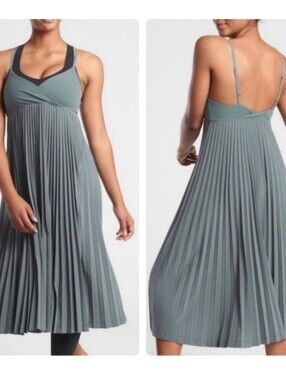 Athleta Pirouette Layering Pleated Dress Large Metropolis Grey NWOT